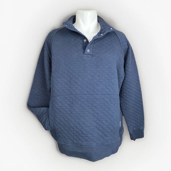 Eddie Bauer Men’s M Pullover Sweatshirt Navy Blue Snap Collar Quilted Cotton - Picture 4 of 6